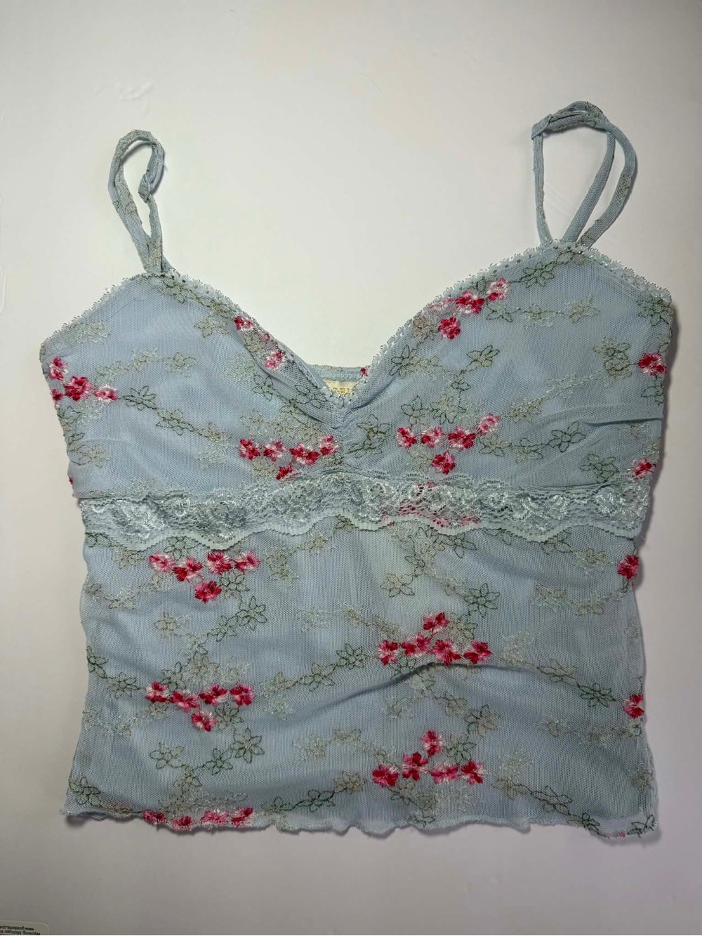 Thirty Thirty LA Blue Floral Lace Mesh Cami Top Y2K - Size S - New